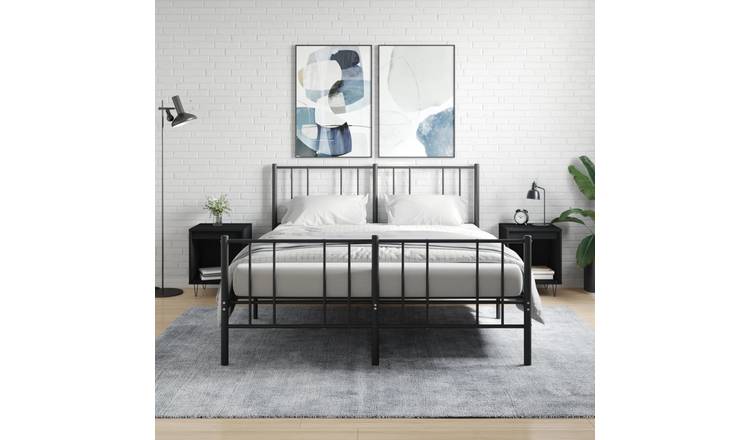 Walplus Pack of 2 Engineered Wood Bedside Cabinet - Black - 40 x 35 x 50 cm