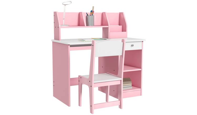 ZONEKIZ 2 Piece Kids Desk and Chair Set with Keyboard Drawer Piece - Pink