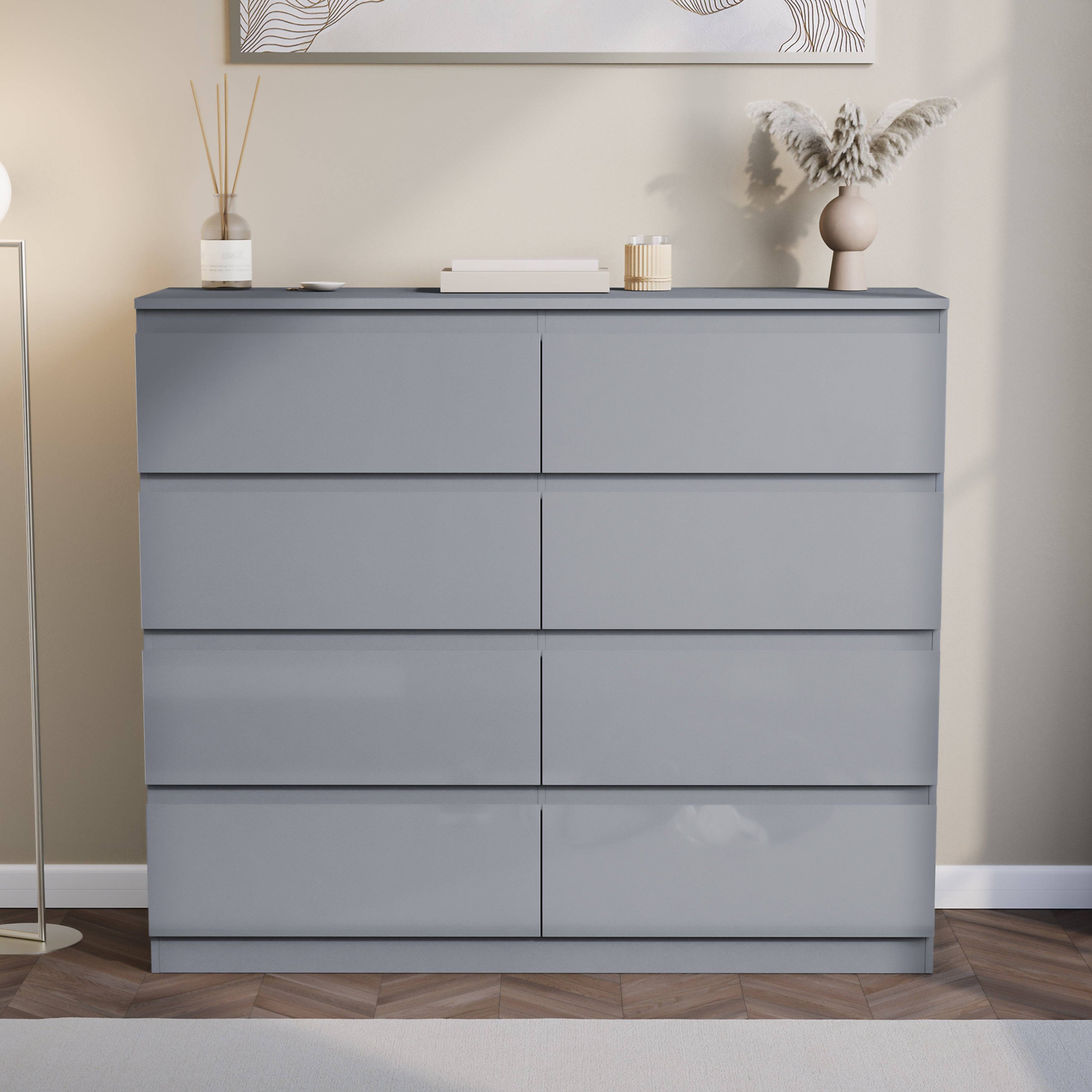 Vida Designs Glinton High Gloss 8 Drawer Chest - Grey - Image 3