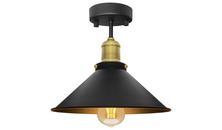 Energy Light Bulbs Metal Scone Brass Fitting Flush Mount Ceiling Light - Black