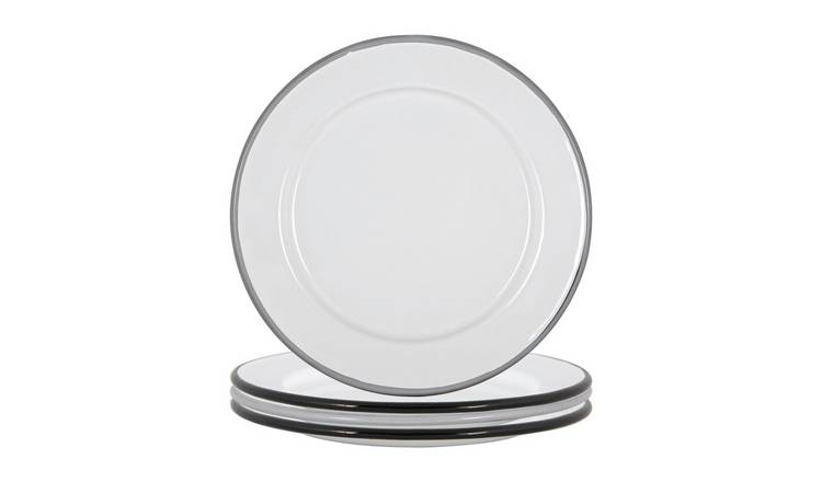 Argon Tableware White Enamel Side Plates - Black/Grey