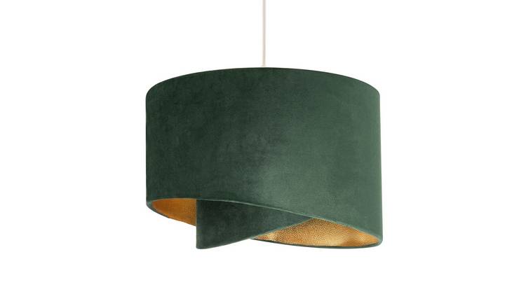 Happy Homewares Forest Green Velvet Fabric with Gold Faux Pendant Shade - 35cm