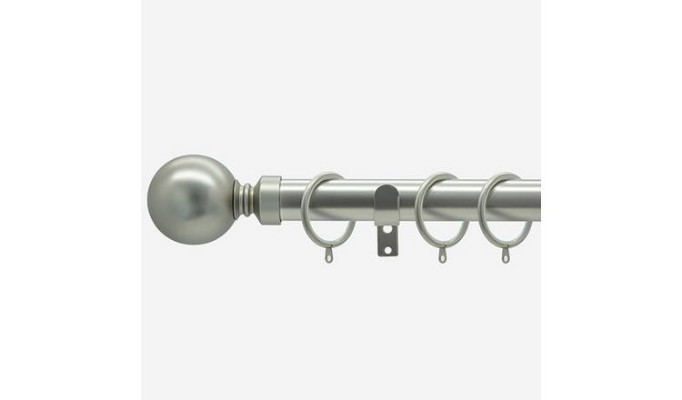New Edge Blinds Brushed Steel 28mm Ball Fixed Metal Curtain Pole - 330cm