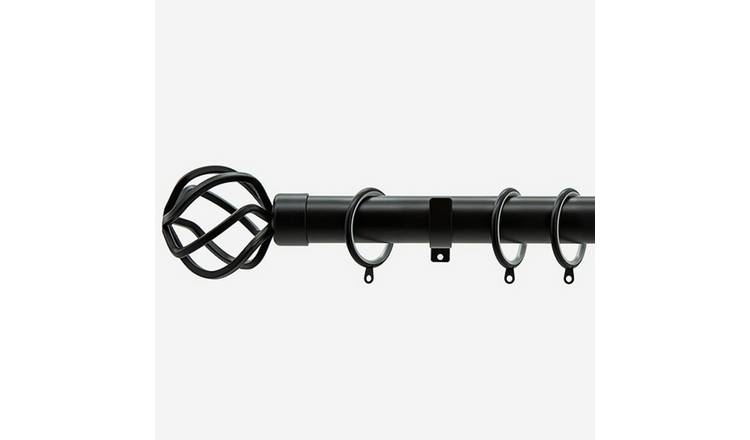New Edge Blinds Matt Black 28mm Cage Fixed Metal Curtain Pole - 350cm