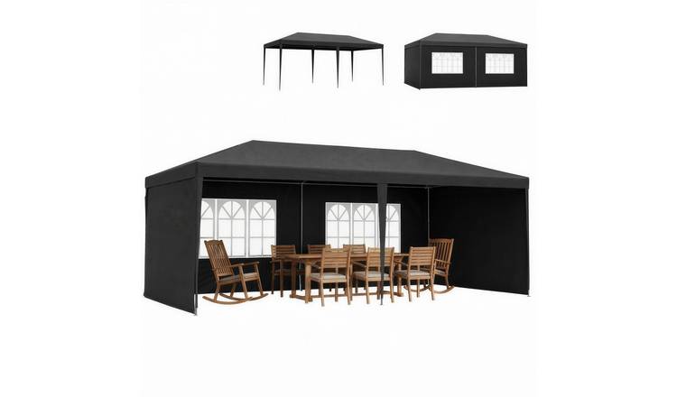 Outsunny Garden Gazebo with Windows and Side Panels - Dark Grey