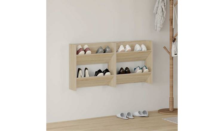 Walplus Pack of 2 Wood Wall Shoe Cabinet - Sonoma Oak - 60 x 18 x 60 cm