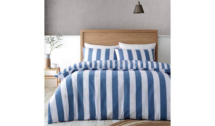Catherine Lansfield Cove Stripe Duvet Cover Set - Double - Blue