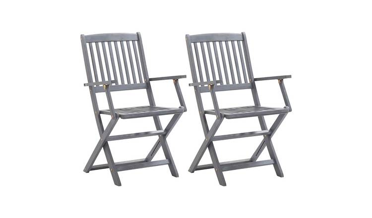 Walplus 2 Piece Acacia Wood Folding Outdoor Chairs - Grey - 54 x 57 x 91 cm
