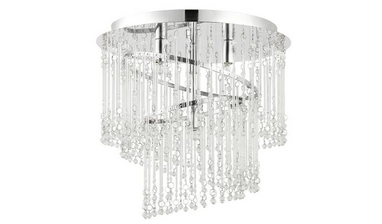Loops Direct Camille Glass and Steel Flush Ceiling Light Chandelier - Chrome