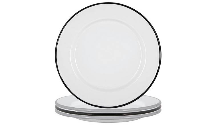 Argon Tableware White Enamel Dinner Plates - Black/Grey