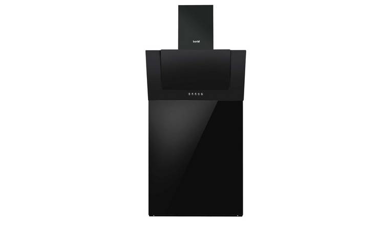Baridi 60cm Angled Chimney Cooker Hood and Splashback Set - Black Glass