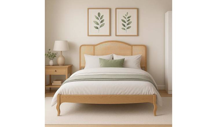 Home Treats Small Double 4ft Rattan Natural Wooden Bed Frame