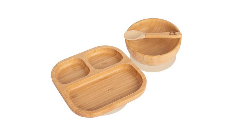 Tiny Dining 3pc Divided Bamboo Suction Dinner Set - Beige