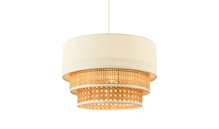 Happy Homewares Brown Triple Tier Cream Linen and Natural Pendant Shade - 30cm