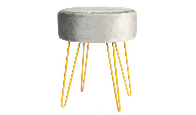 Harbour Housewares Round Velvet Footstool - 35 x 40cm - Grey