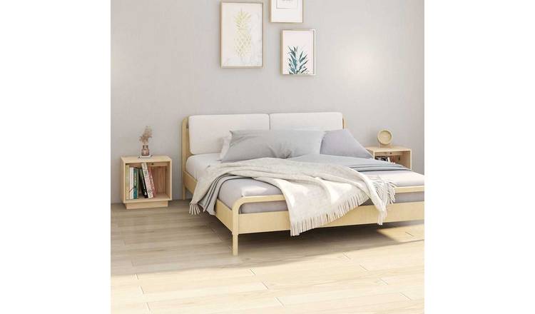 Walplus Pack of 2 Solid Pine Wood Bedside Cabinet - Brown - 40 x 30 x 40 cm