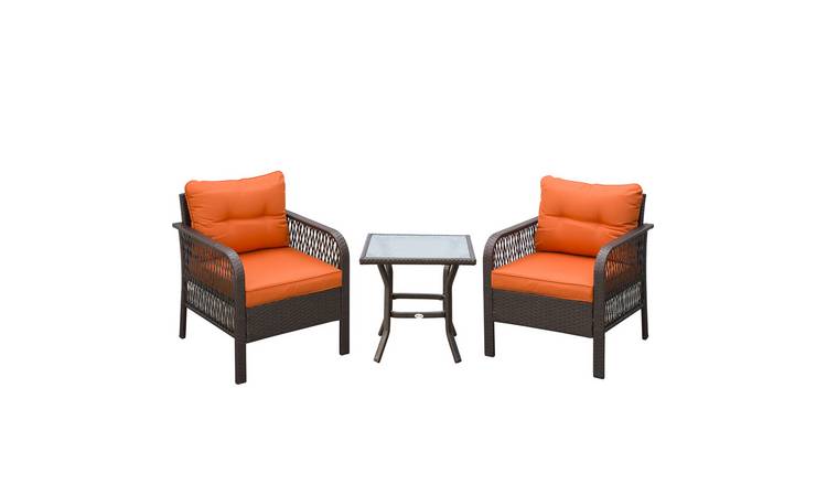 Outsunny 3 Piece Rattan Garden Bistro Set with Cushions - Orange