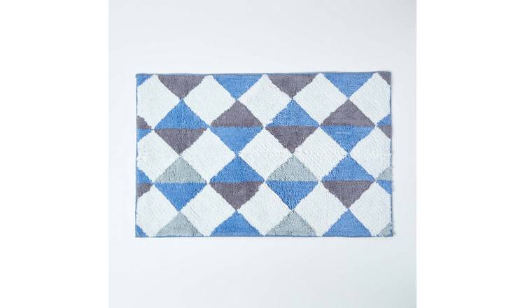 Homescapes Harlequin Pattern Cotton Bath Mat - Blue
