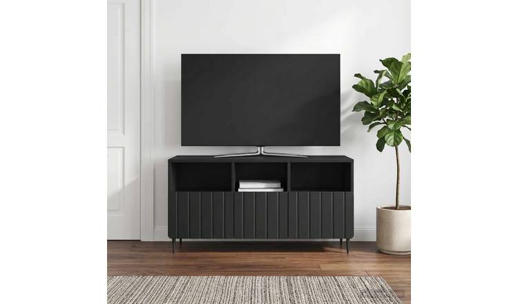 Walplus Wood TV Cabinet with Drawers Open Shelf - Black - 102 x 34.5 x 50 cm