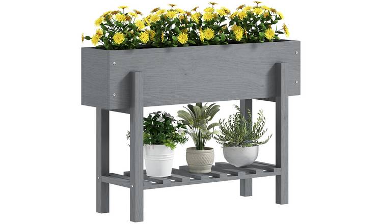 Outsunny Wooden Raised Garden Bed with Liner - Grey