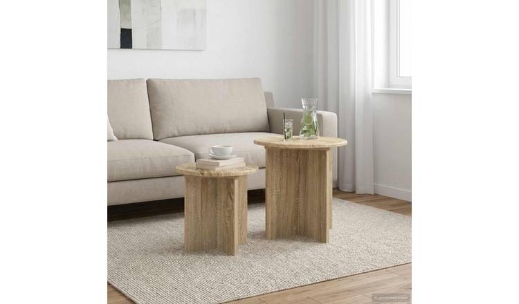 Walplus Pack of 2 Storage Engineered Wood Side Table - Sonoma Oak - 45 x 45 cm