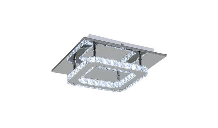 Living and Home Square Crystal LED Ceiling Light - Chrome