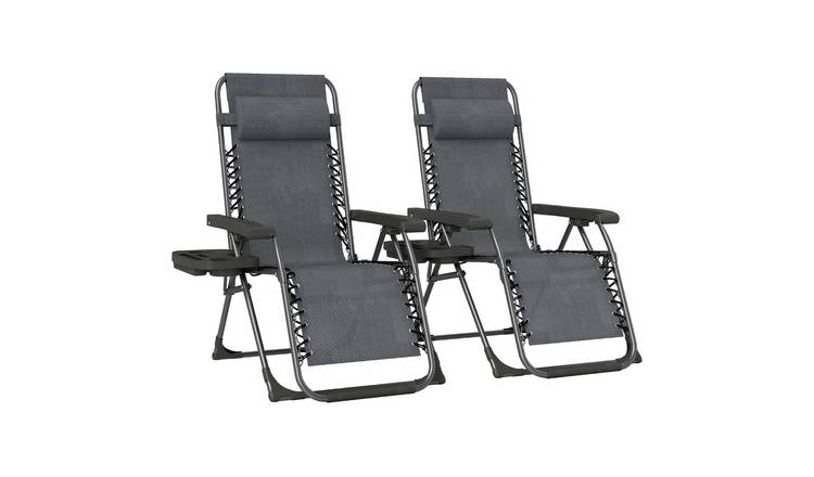 Outsunny 2 pcs Zero Gravity Folding Garden Recliner Chairs - Dark Grey
