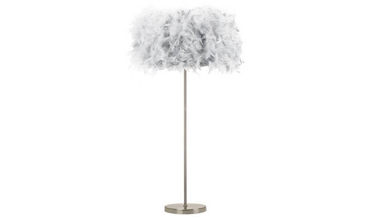 Happy Homewares Chic Real Grey Feather with Satin Nickel Base Floor Lamp - 40cm