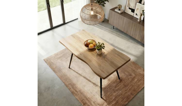 Home Source Avara Natural Grain Dining Table with Black Metal Legs - Oak