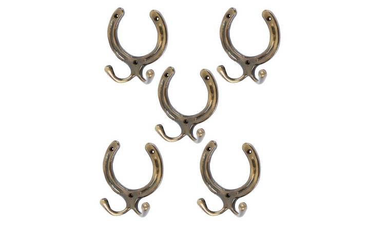 Hammer & Tongs Horse Shoe Double Coat Hook - Brass - Pack of 5