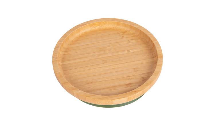 Tiny Dining Round Bamboo Suction Plate - Olive Green