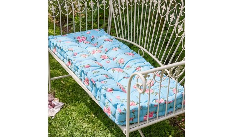 Dibor Blue Rose Vintage 112x44cm Cotton Floral Bench Cushion - Blue Multi