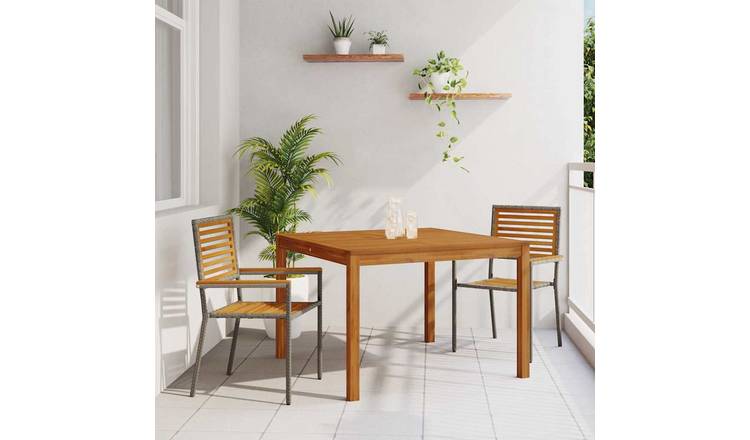 Walplus 3 Piece Garden Dining Set Open Shelf - Grey - 110 x 110 x 75 cm