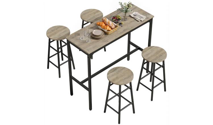 HOMCOM 5 Piece Bar Table Set with 4 Stools - Grey Wood Effect
