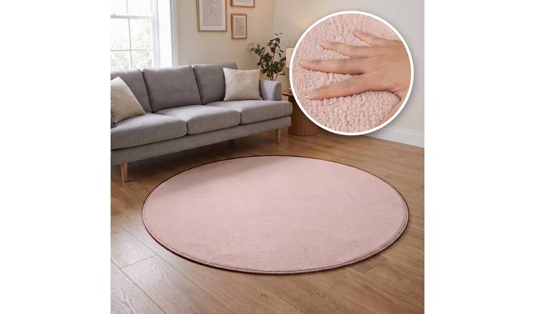 The Rugs Pink Washmellow Plain Washable Non Slip Round Rug - 80cm