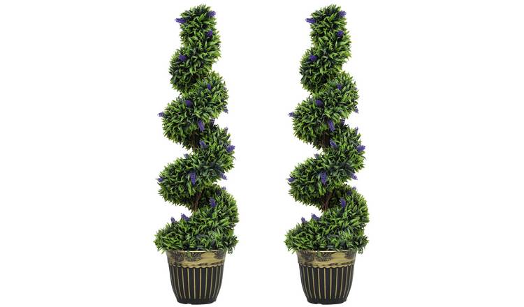 HOMCOM Set of 2 4FT Spiral Topiary Tree Artificial Boxwood- Blue