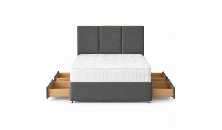 Comfy Deluxe 4ft Small Double  4 Drawer Plush Velvet Divan Bed Set -  Grey