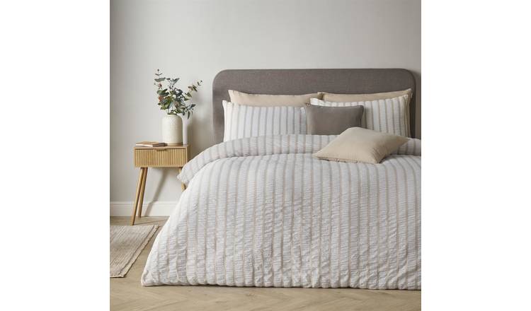 Catherine Lansfield So Soft Seersucker Stripe Duvet Cover Set - King - Natural
