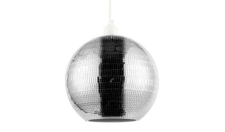 Happy Homewares Silver Shiny Disco Mosaic Ball in Mirrored Pendant Shade - 25cm