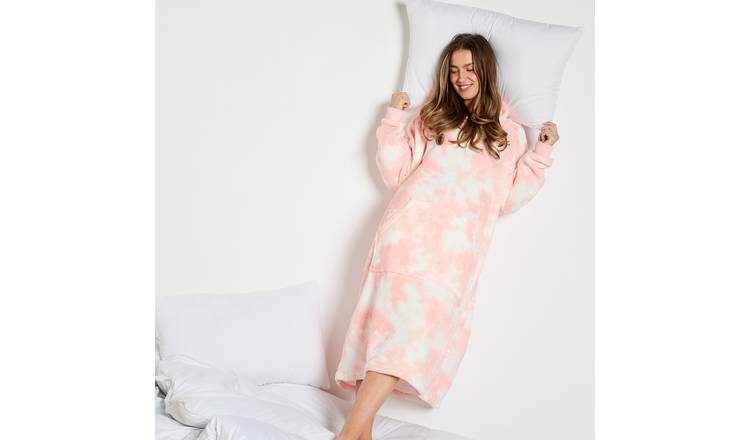 OHS Extra Long Tie Dye Hoodie Blanket - One Size - Blush