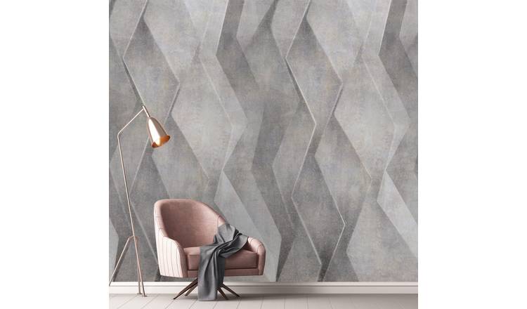 Grandeco Concrete 3D 3 lane Repeatable Textured Wallpaper Mural  - Grey