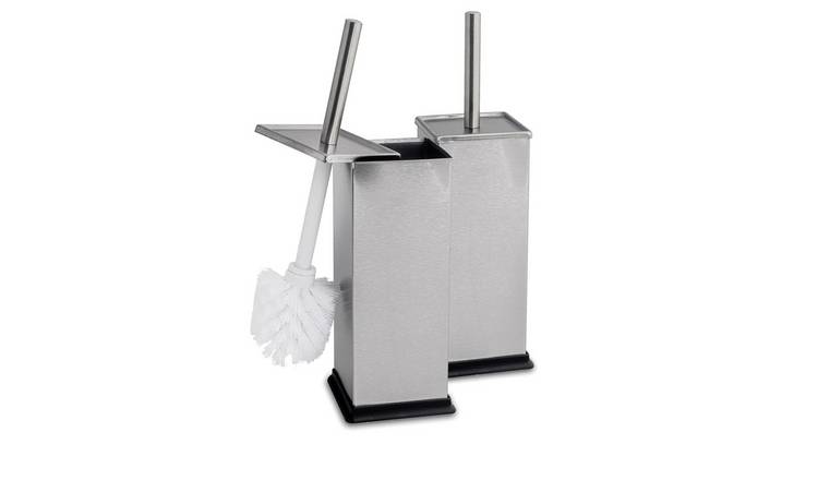 Harbour Housewares Square Toilet Brushes - Brushed Metal - Pack of 2