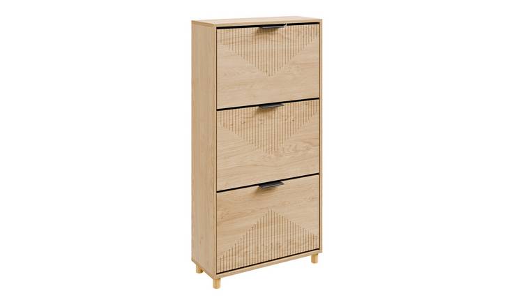 SoBuy 3 Flip Drawer Wood Effect Hallway Storage Shoe Cabinet - Light Oak