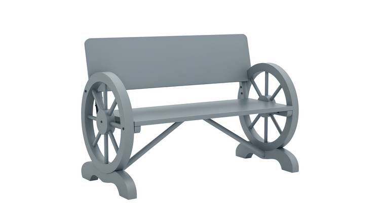 Outsunny 2 Seater Wooden Garden Bench with Wagon Wheel Armrests - Grey