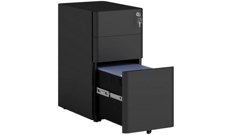 Vinsetto 3-Drawer Mobile Lockable Metal File Cabinet - Black