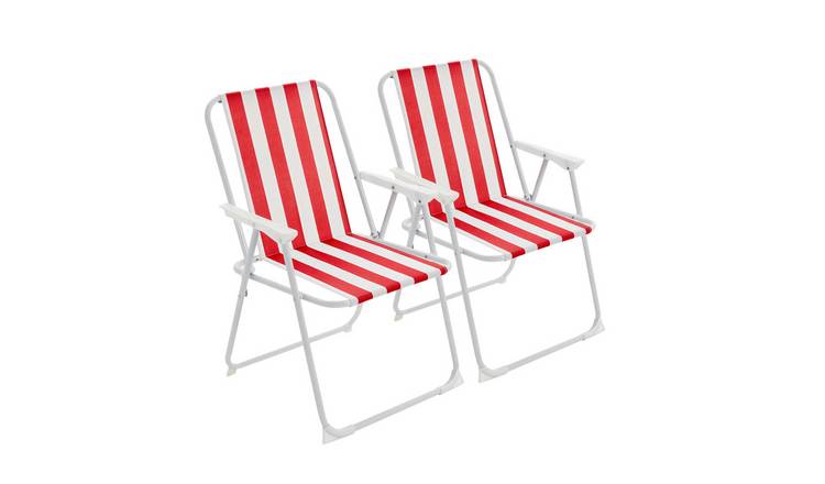 Harbour Housewares Folding Metal Beach Chairs - Red Stripe - Pack of 2