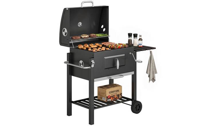 Outsunny Metal Garden BBQ Grill with Adjustable Charcoal Grate - Black
