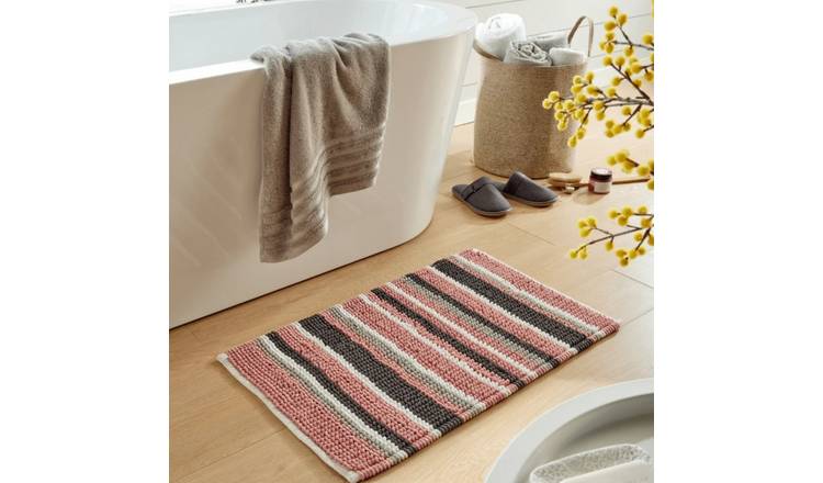 New Edge Blinds Padstow Stripe Bath Mat - 80cm x 50cm - Blush Pink