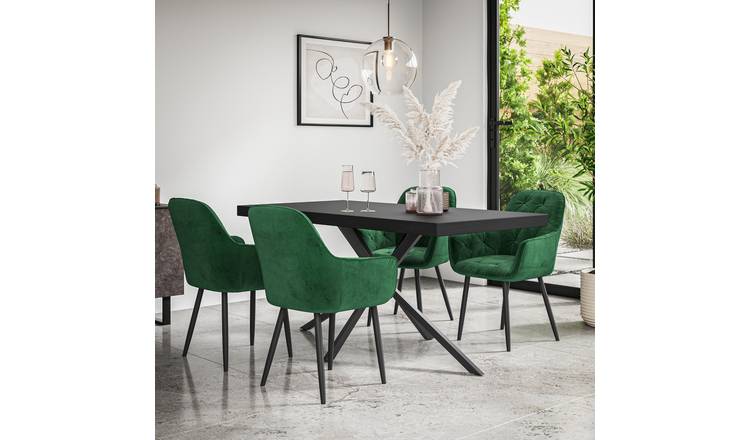 Furniture Online Donni Anika Black Top Dining Table & 4 Green Chairs