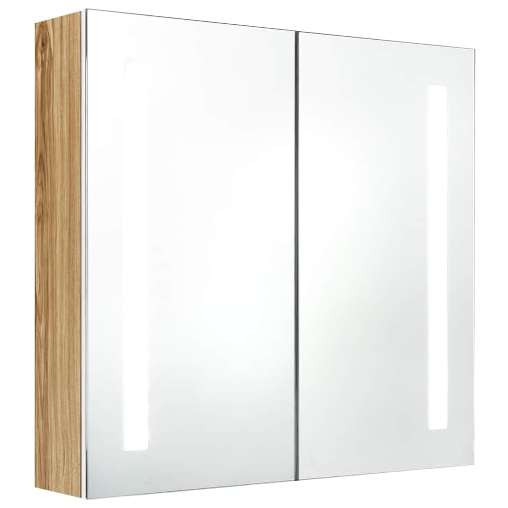 Walplus LED MDF Bathroom Mirror Cabinet - White and Oak - 62 x 14 x 60 cm - Image 2